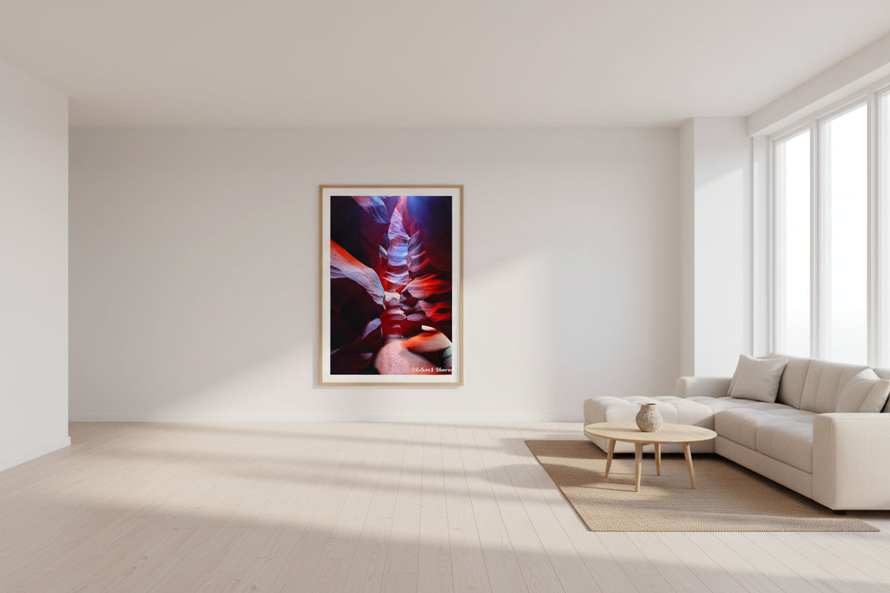 Modern living room with a colorful abstract painting on the wall.